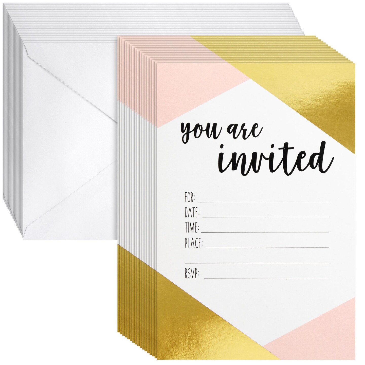 Best Paper Greetings Girls Paper Birthday Invitations - Preprinted Fill-In Invitations with Envelopes - Durable Invite Cards - Kids Birthday Party Invites - 4"x 6", Pack of 36, Pink & Gold