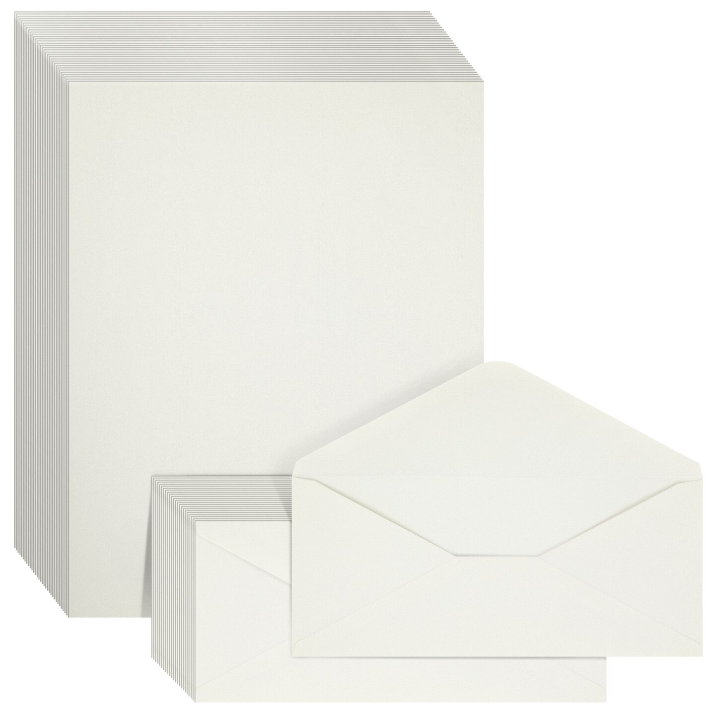 100 Piece Cotton Stationery Paper and Envelopes Set for Writing Letters, Wedding Invitations, Resume (Ivory, 8.5 x 11 In)