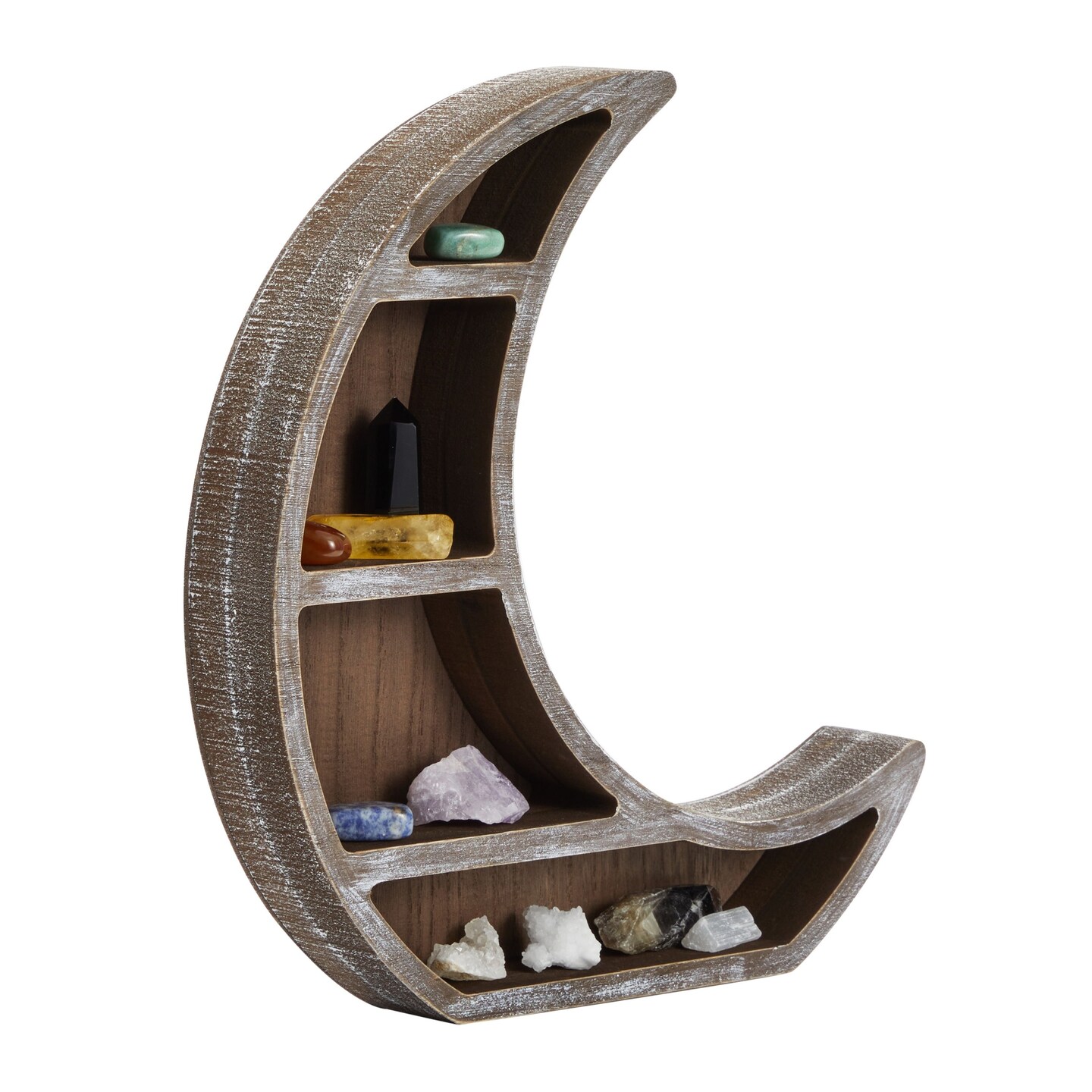 Wooden Moon Shelf, Rustic Wall Home Decor, Crystal Holder for Stones Display and Essential Oils (13 x 13 x 2 In)