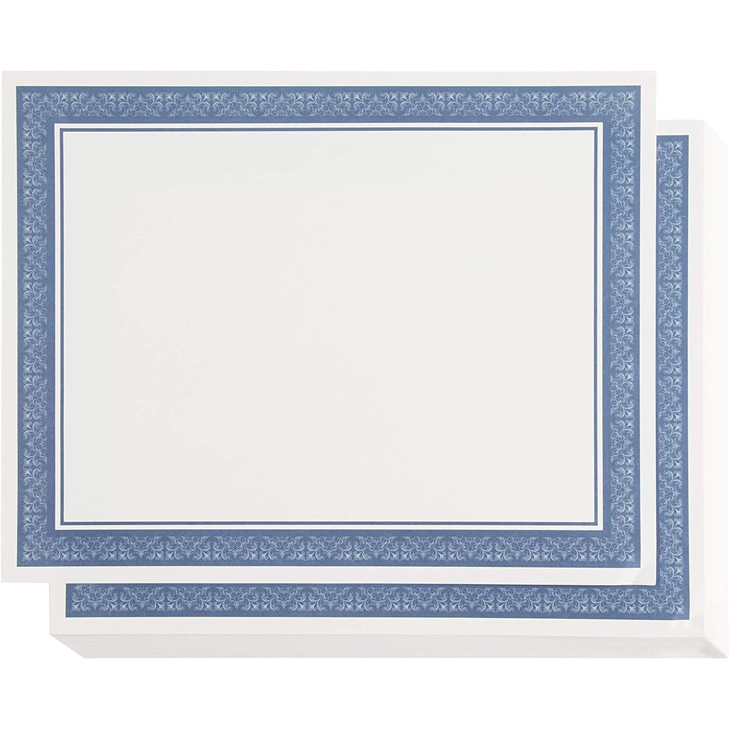 50 Pack Award Certificate Paper with Blue Border 8.5 x 11 for Printing Graduation, Diploma and Achievement (White)
