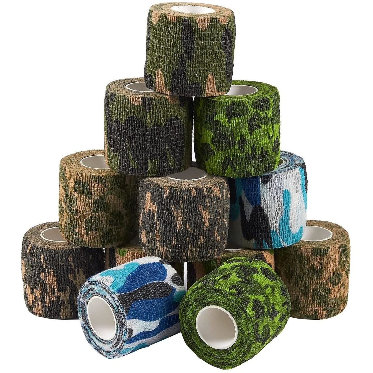 12-Rolls Self Adherent Bandage Wrap, Vet Tape - 2 In x 5 Yds Breathable, Elastic Cohesive Wrap Tape for Wrist, Swelling, Sports, Tattoo (Camo Designs)