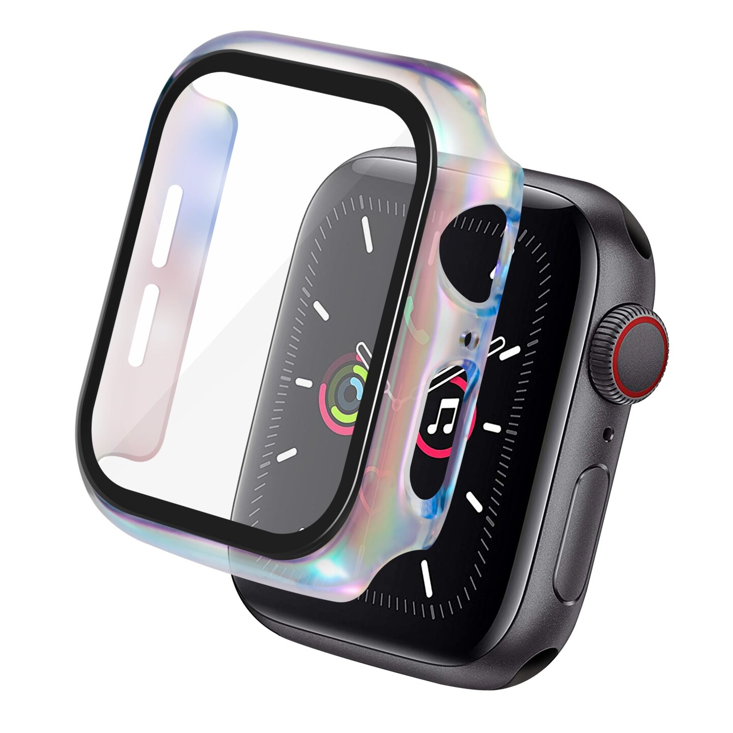 Insten Case For Apple Watch 44mm Series SE 6 5 4, Built in Tempered Glass Screen Protector Plating Hard Cover, Full Protection, Iridescence