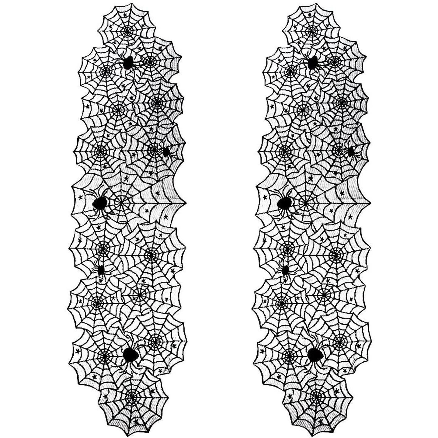 Juvale 2-Pack Black Spider Web Table Runner, Spider Web Lace Table Runner, Halloween Kitchen Decor, Fall-Themed Party Decorations, Reusable Gothic Home Accent, 18 x 72 Inches