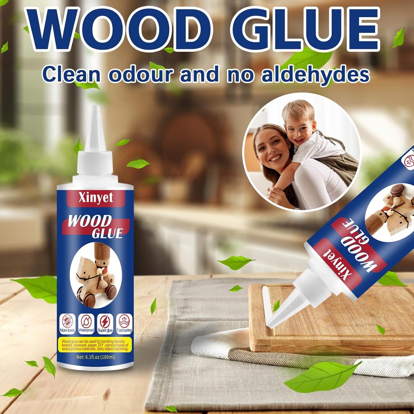 Wood Glue, Professional Furniture Repair Glue, Waterproof Clear Wood Glue for Furniture Heavy Duty, Strong Wood Glue for Crafts, Furniture, Wood Floor and Wood Products-180ml