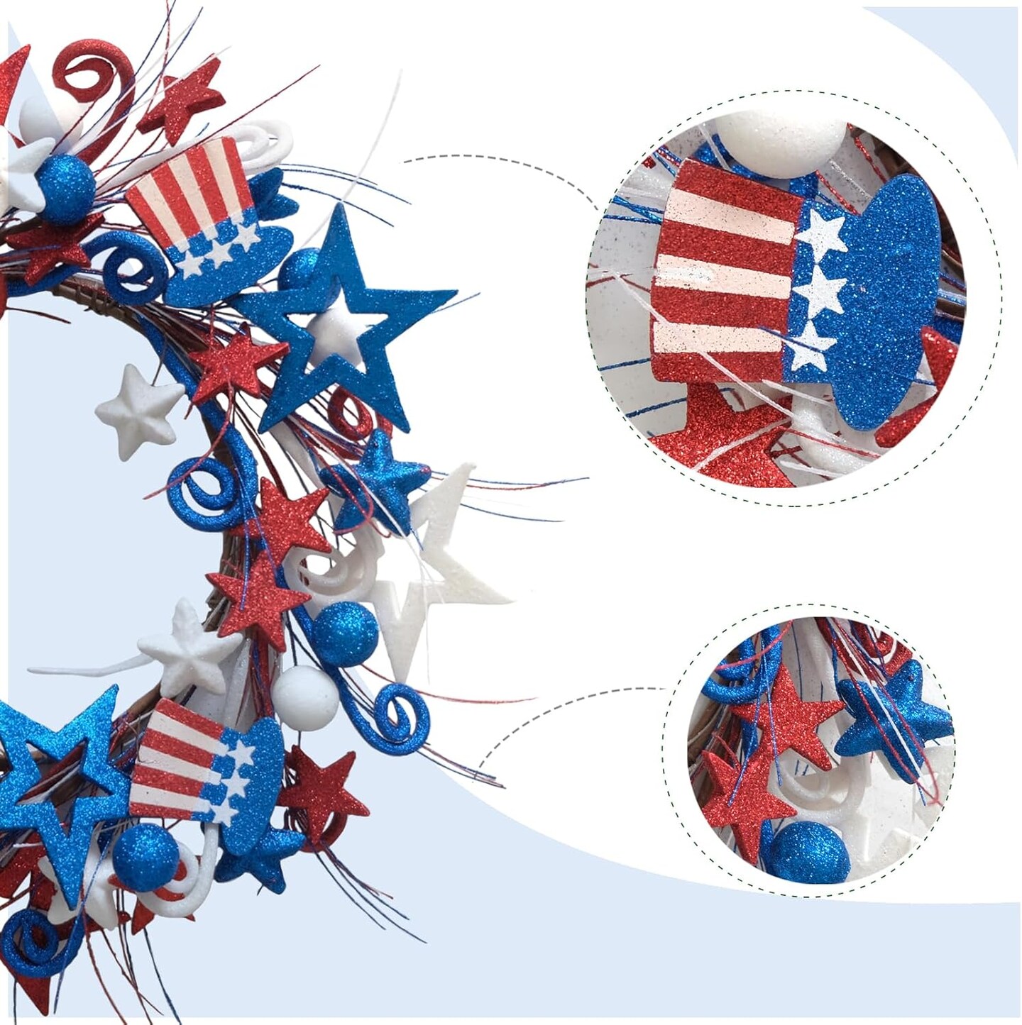 18in Red White Blue Artificial Floral Twig Wreaths American Flag Wreath Wall Decor