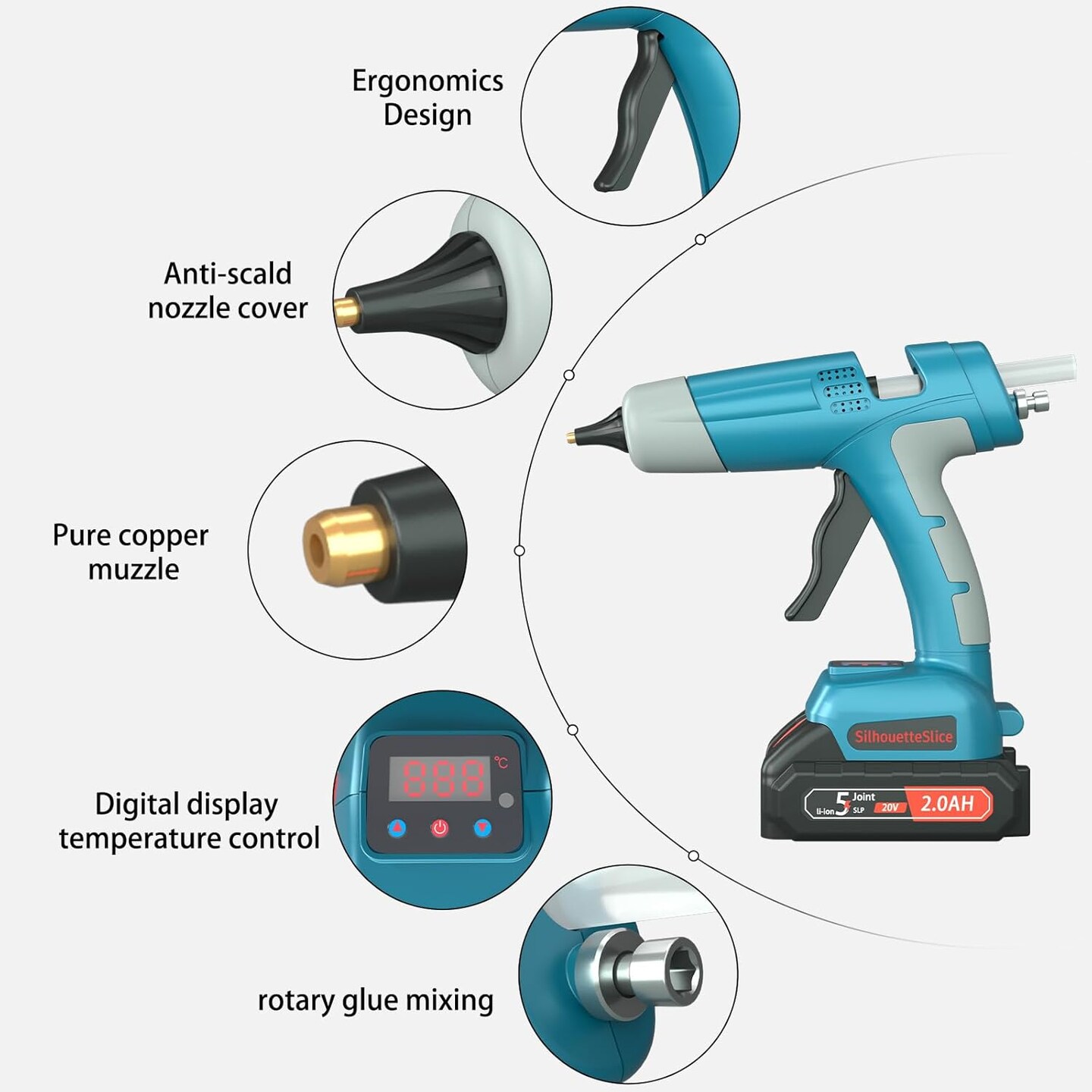 100W Cordless Hot Glue Gun with LED Digital Display and Adjustable Temperature No-Drip Precision Design Tool for DIY Crafts Home Repair Industrial Projects Rapid Heat-Up