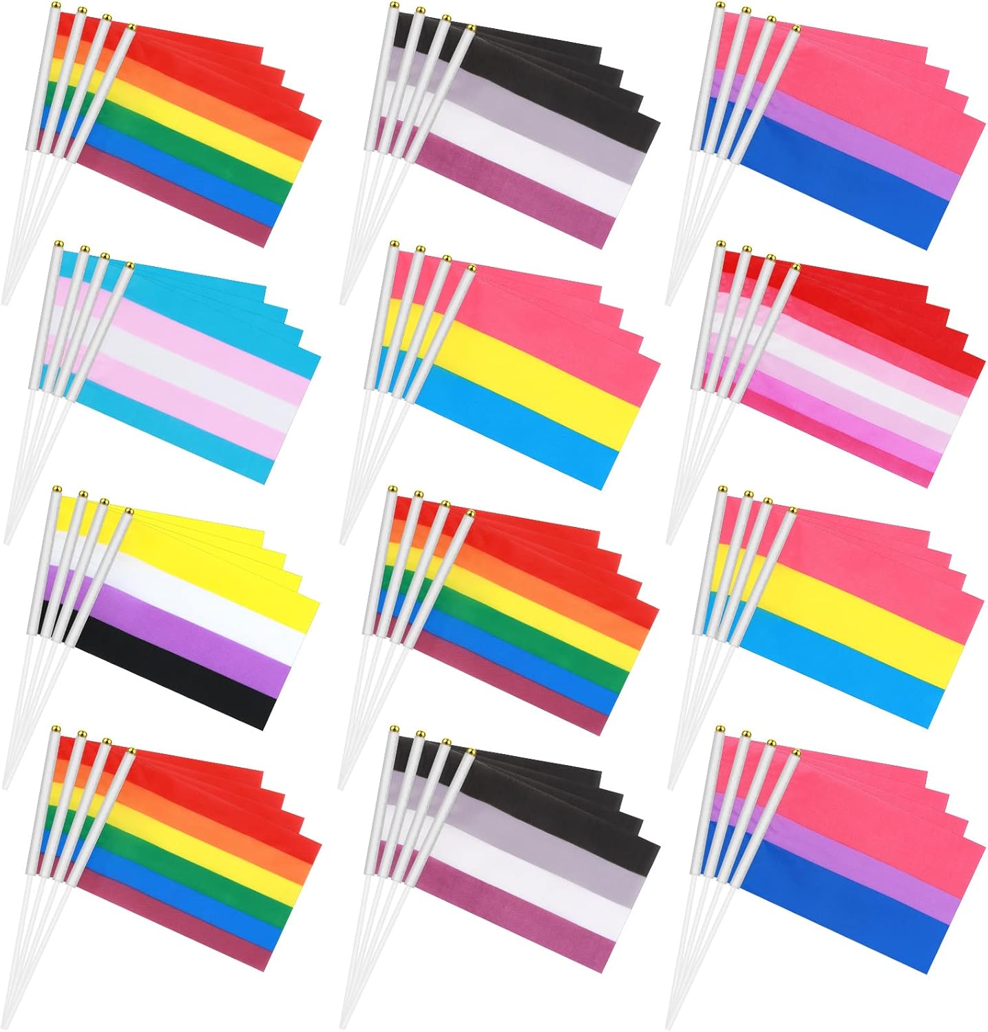 200 Pcs Rainbow Pride Flag Set Small Mini Gay Hand Held Pansexual Bisexual Trans Lesbian Flag Fade Resistant and Vivid Colors for Nonbinary Asexual LGBT Party Decorations, 5.5 x 8.3 Inch