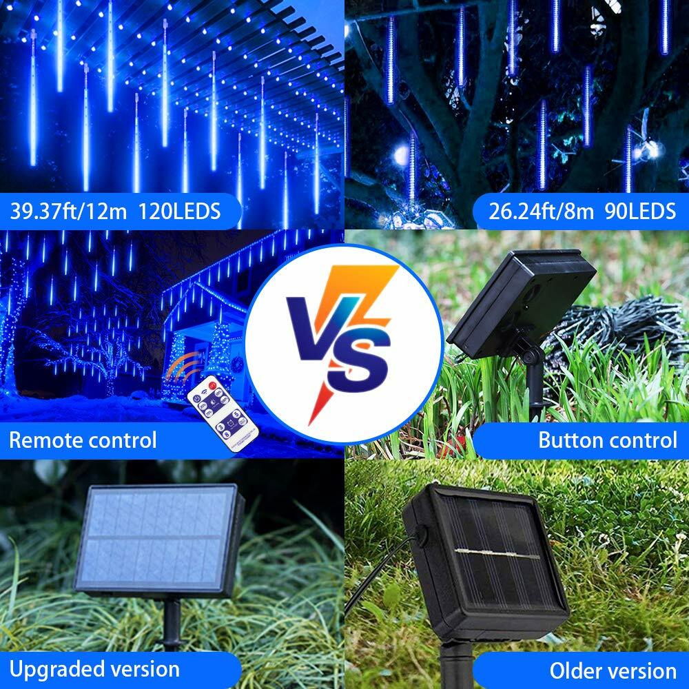 10Pcs Solar Meteor Shower Lights Outdoor - Waterproof LED String Lights with Remote, IP65 for Garden, Christmas, Wedding, Party Decor