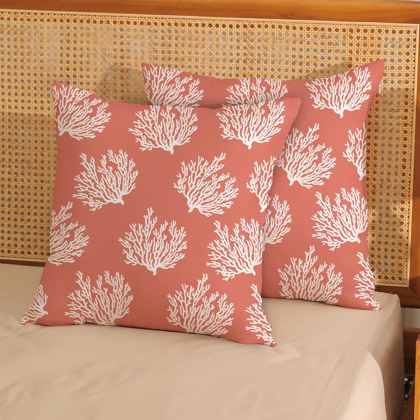 Summer Coastal Pillow Covers 18x18 Pack of 2 Ocean Themed Coral Throw Pillow Covers Outdoor Decoration,Beachy Nautical Decor Pillowcase Square Linen Decorative Cushion Case for Home Sofa Couch