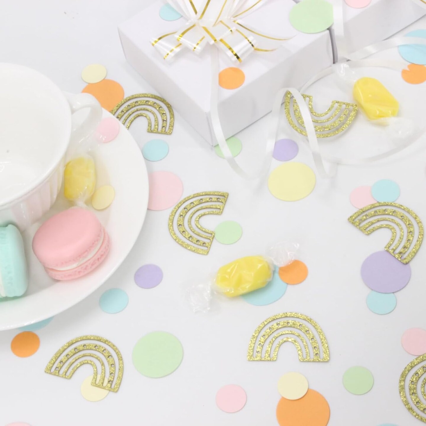 Rainbow Confetti, 240 PCS Pastel Confetti for Pastel Rainbow Party Decorations and Pastel Baby Shower Decorations, Multicolor Tissue Paper Confetti for Rainbow Theme Birthday Party Decorations