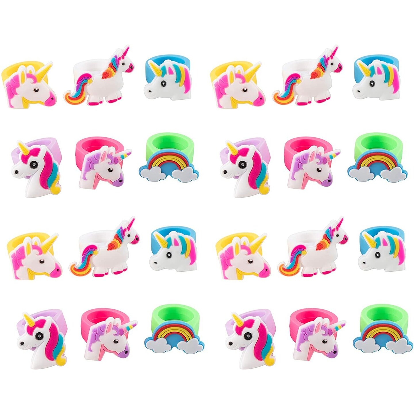 Rainbow Unicorn Toy Rings - 24-Pack Silicone Rubber Play Rings for Girls, Assorted Unicorn Themed Party Supplies Favors Accessories, Ideal for Fantasy Parties, Magical Birthdays, Game Prizes 203407251632308263