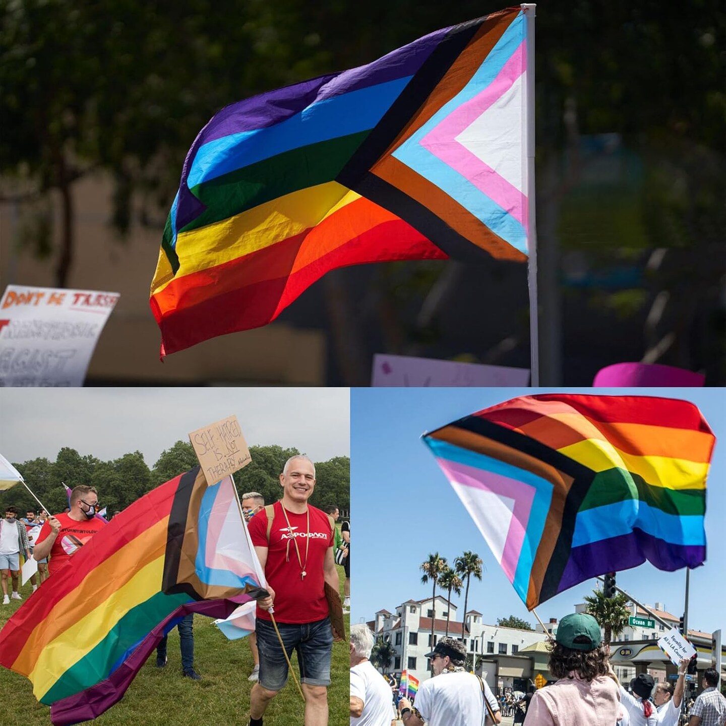 Pride Flag 3x5 Fts Outdoor- LGBT Community Support Gay Pride Rainbow Banner,Vivid Color Progress Flags with 2 Brass Grommets
