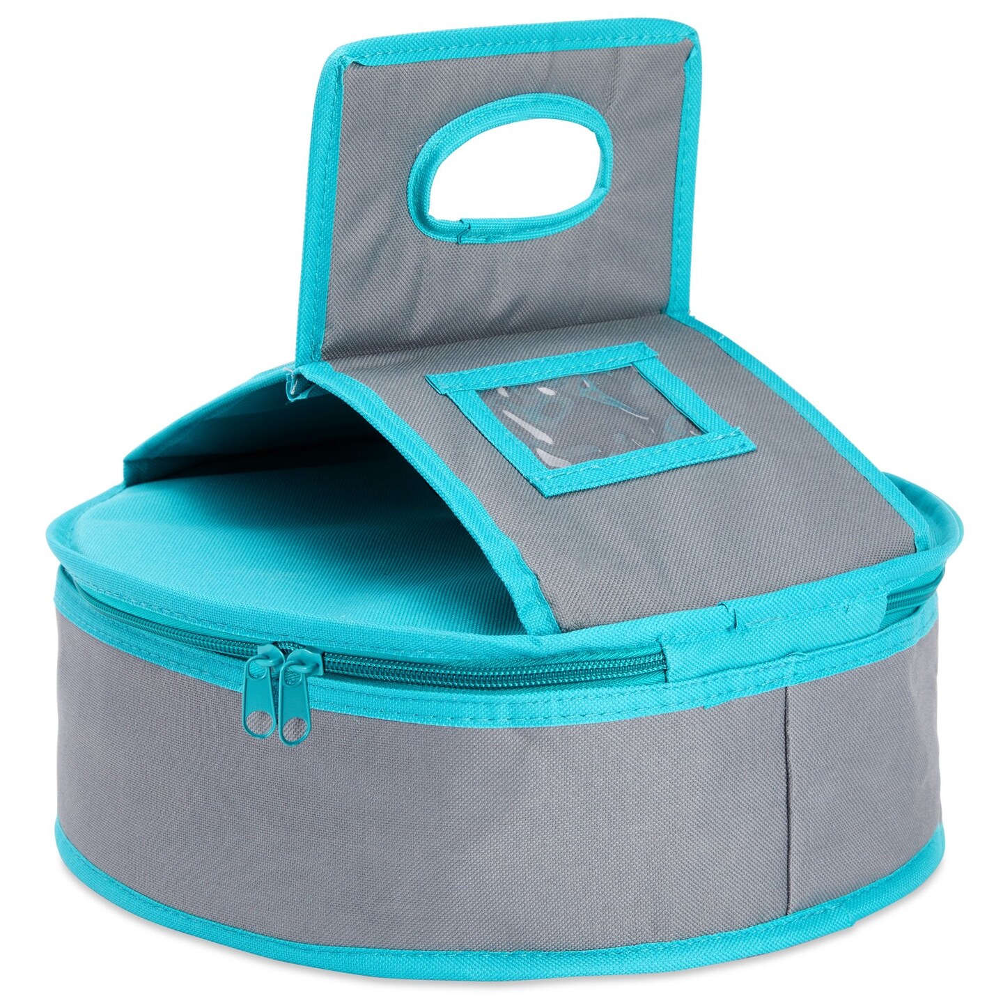 Round Thermal Insulated Casserole Carrier - Food Warmer Bag Container to Keep Food Hot for Lunch, Potluck Dish, Picnics, Pie, Transport (Teal and Grey, 4.5x12.25 in)
