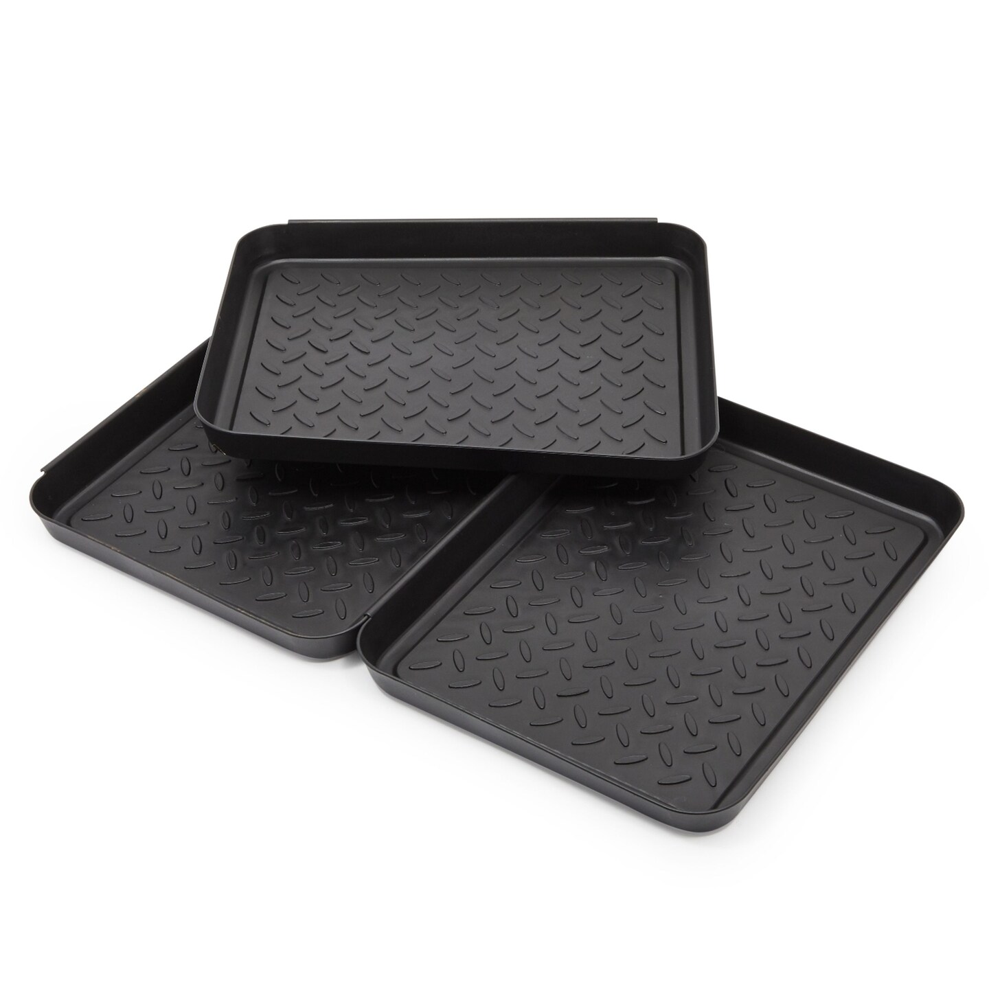 Black Plastic Boot Trays for Under Sink, Entryway (13.7 x 10.6 x 1.2 In, 3 Pack)