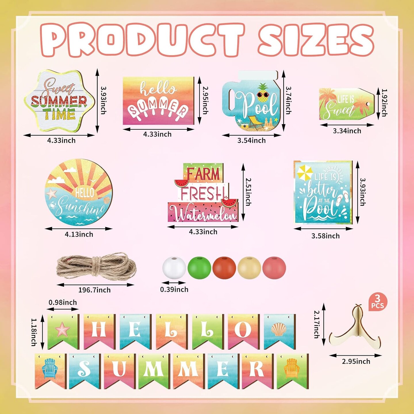 22 Pieces Summer Tabletop Decor Hawaiian Wooden Plaque for Shelf Kitchen