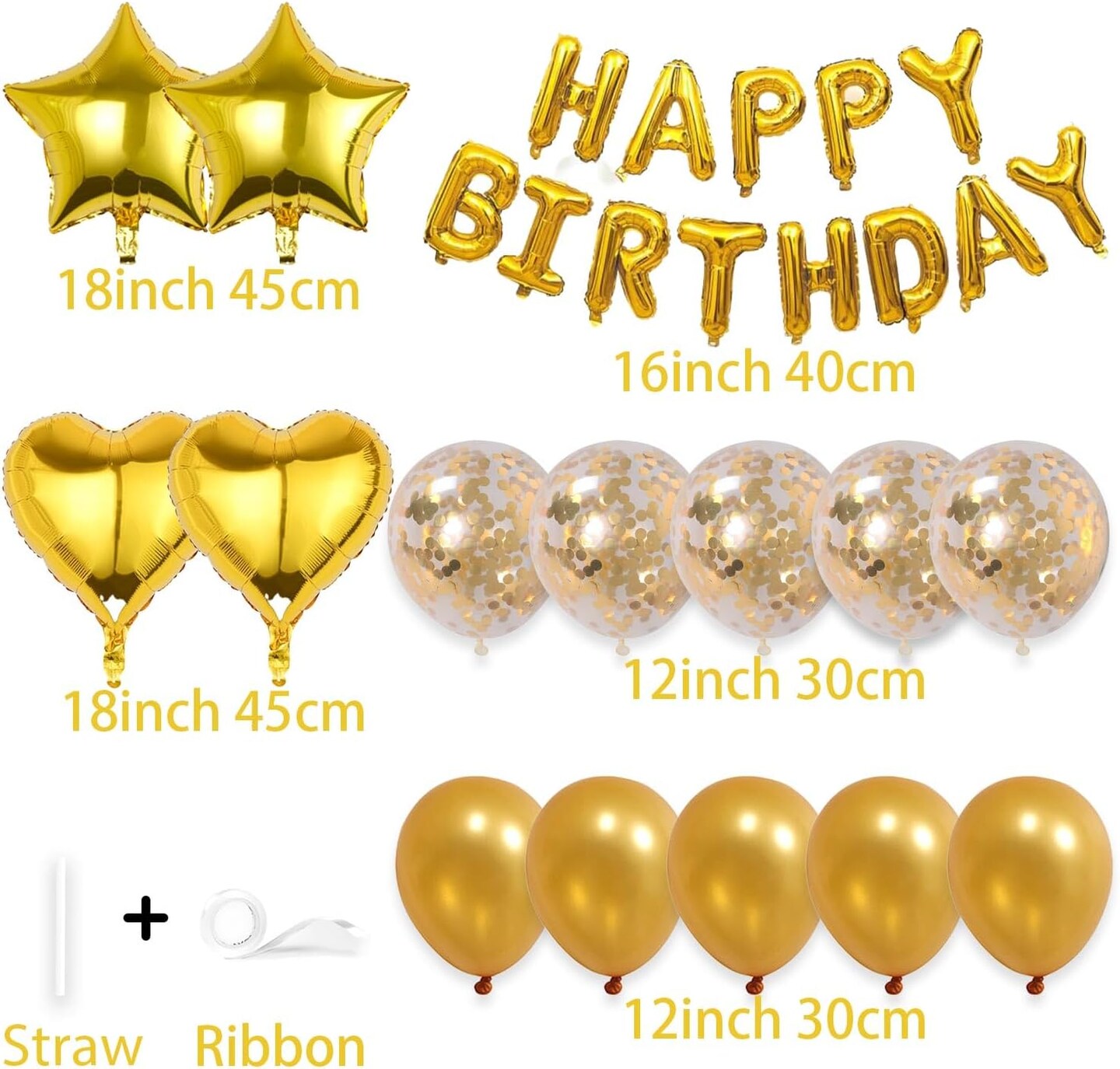 27 Pcs Gold Birthday Decorations, 3D Foil Gold Happy Birthday Balloon Banner