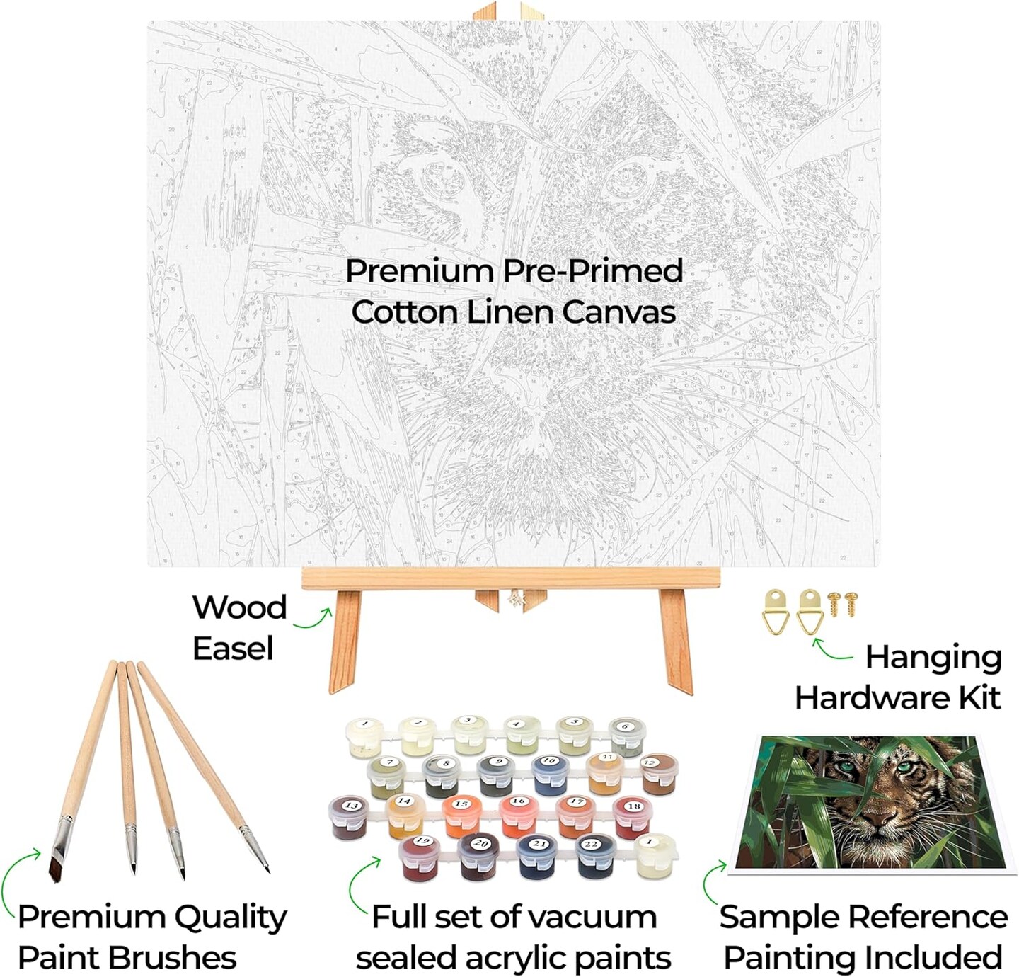 DIY Paint by Numbers Kit for Adults Framed Canvas Beginner to Advanced Paint by Numbers Kit Kits Include Acrylic Paint Set Brushes Tabletop Easel (Bamboo Tiger 16" x 20" Framed)