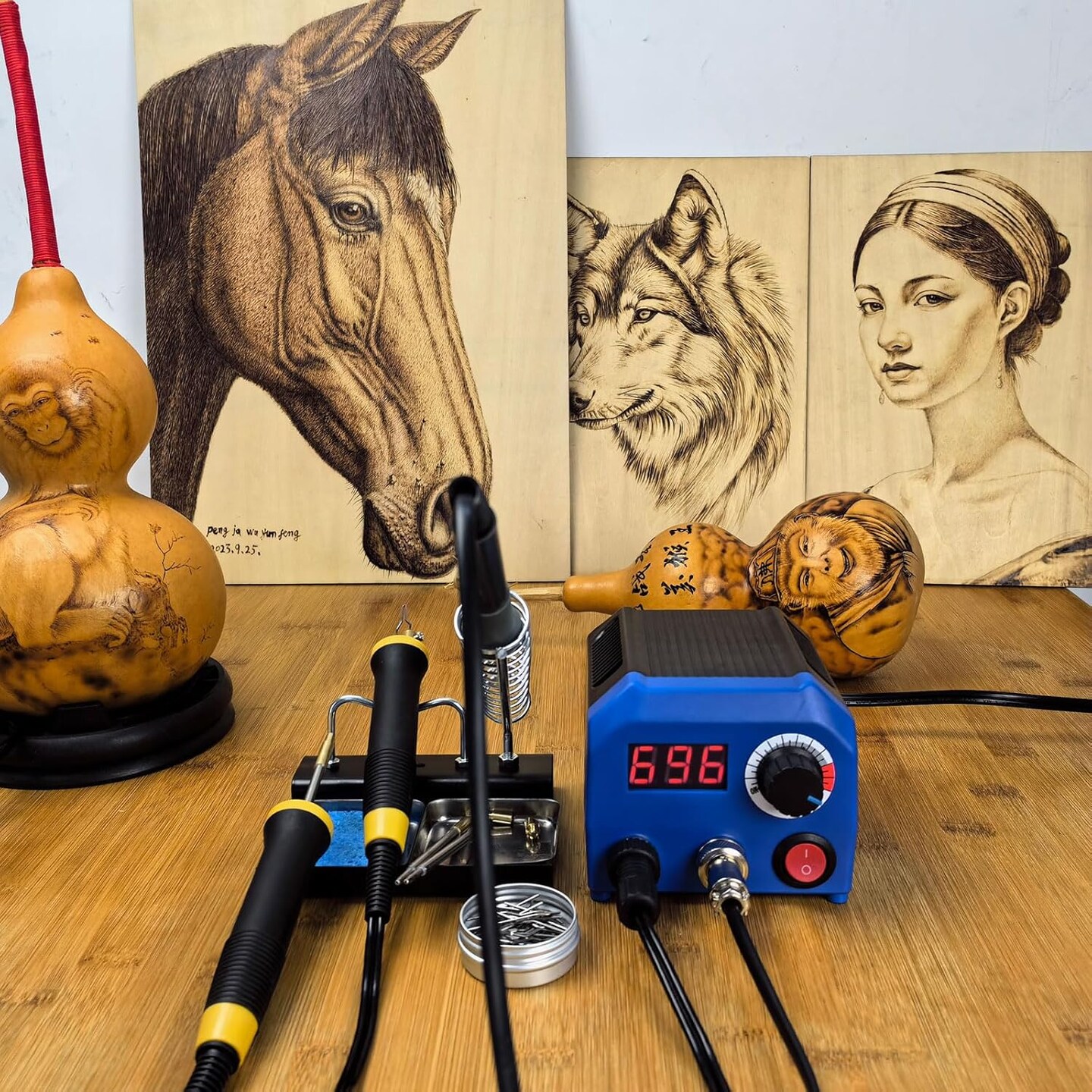 LH55-2-3 Wood Burner kit Wood Burning Tool Pen 25~750&#x2103;, Wood Burning kit with Digital Thermometer Temperature Adjustable Temperature, 3 pyrographic Wood Burning pens, 37 Wood Burning Pen Tips