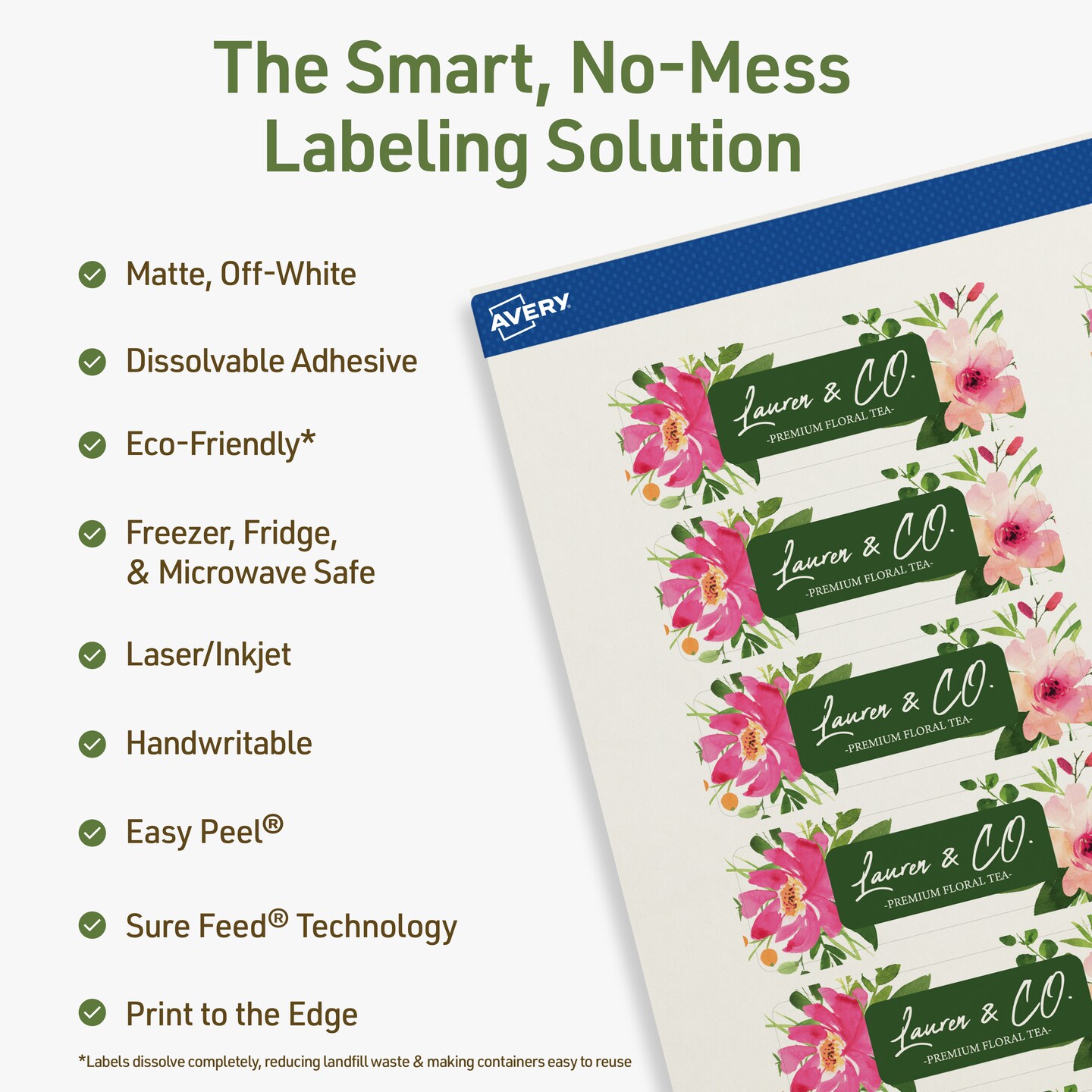 Avery Dissolvable Labels, 1&#x22; x 3&#x22; Rectangle