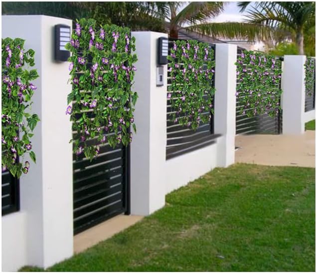 Artificial Vines 15Feet Silk Flower Summer Garland for Outdoors Purple Morning Glory Vine Artificial Flowers Hanging Plants Garland