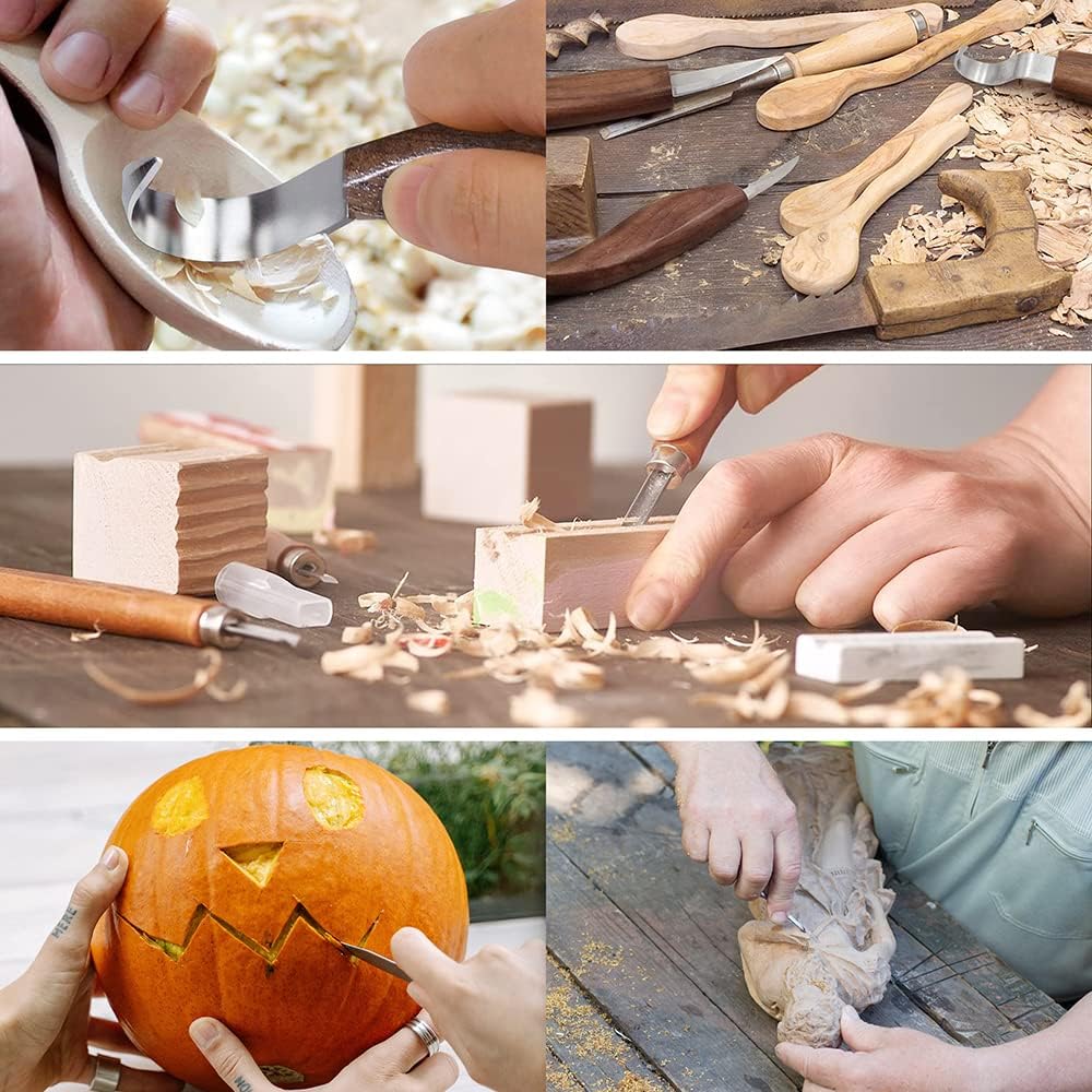 Wood Carving Set Whittling Knives 12PCS Kids Christmas Gift Walnut Hand Carving Tools Set Kit for Adults Woodworking DIY