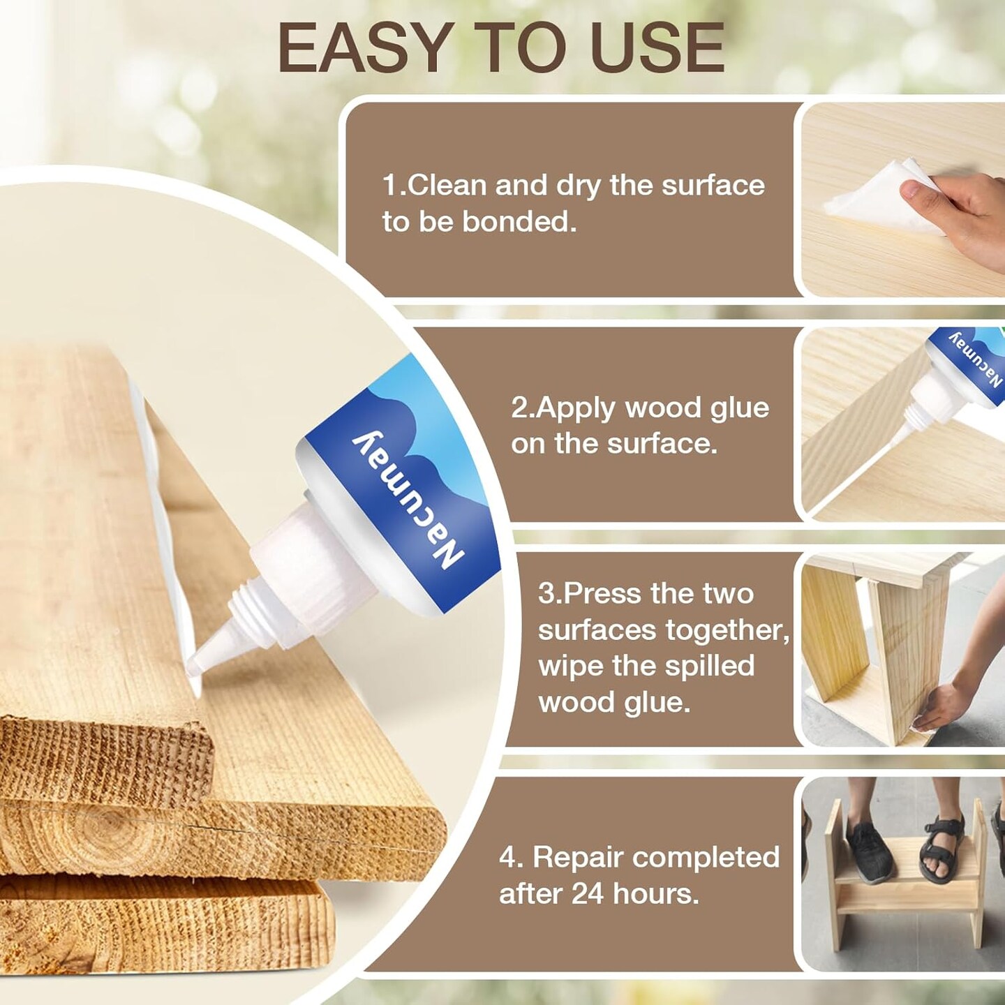 Wood Glue, Wood Glue for Furniture Heavy Duty - Strongest Wood Glue for Woodworking Waterproof Repair Glue Suitable for Furniture, Garden, Crafts, DIY, Metal to Wood,Wood to Wood (150g/5.1oz)