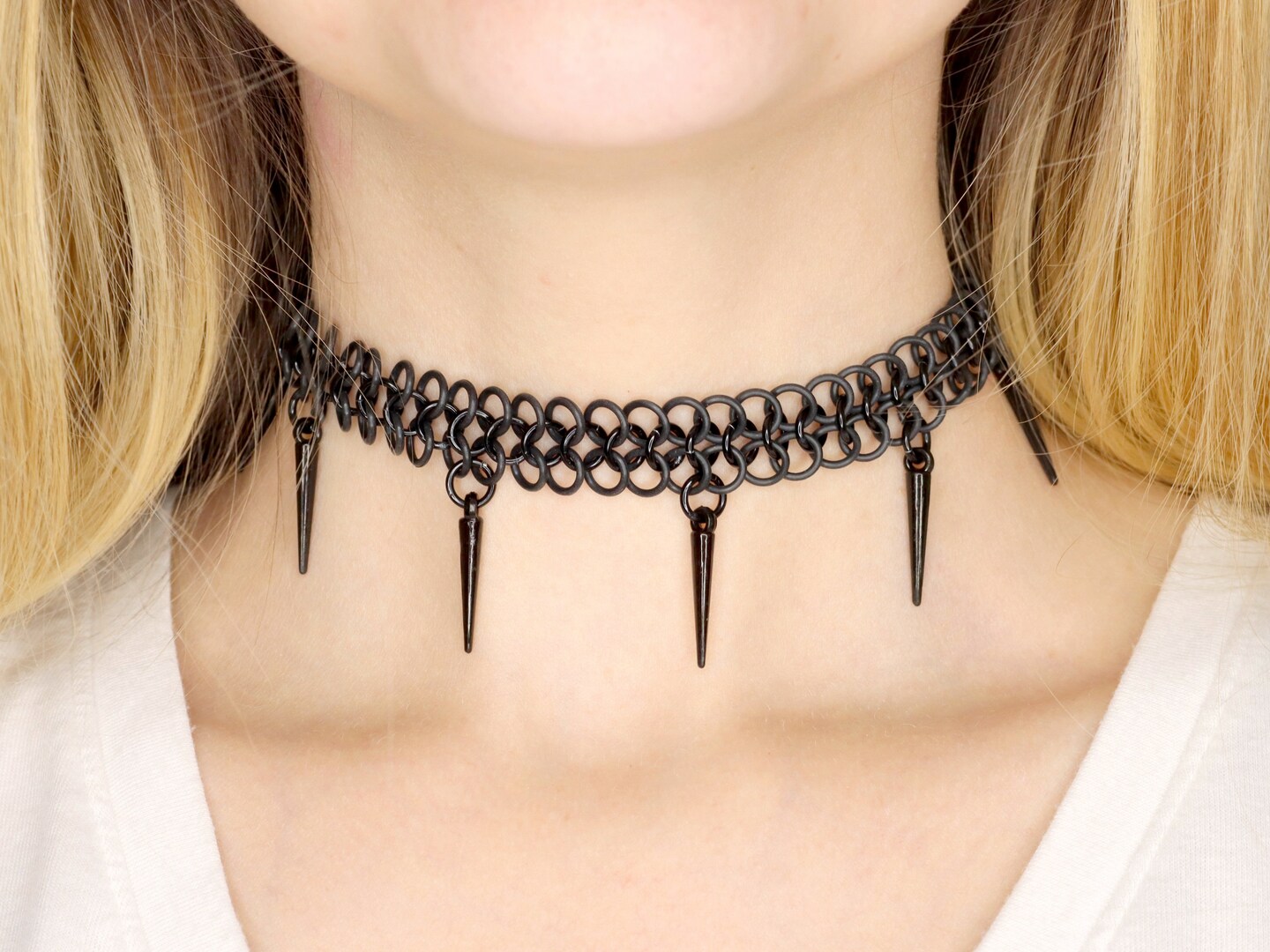 Spiked Tattoo Choker Gothic Chainmail Necklace Handmade in