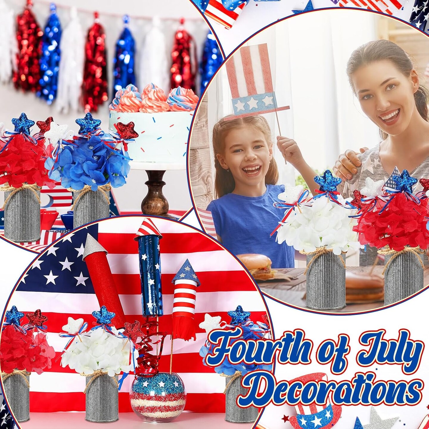 3 Sets 4th of July Table Centerpieces Memorial Independence Day Patriotic Red White Blue