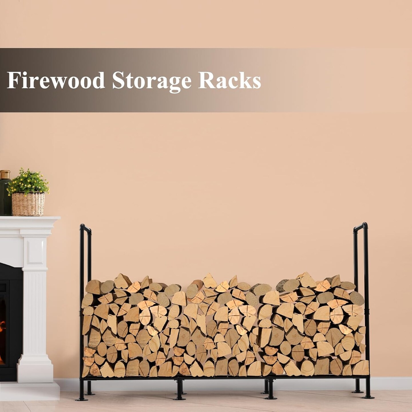 4ft Adjustable Outdoor Firewood Rack – Heavy-Duty Steel, 400lb Capacity, Black Powder-Coated Firewood Holder for Garages, Gardens, Farms, and Bonfires