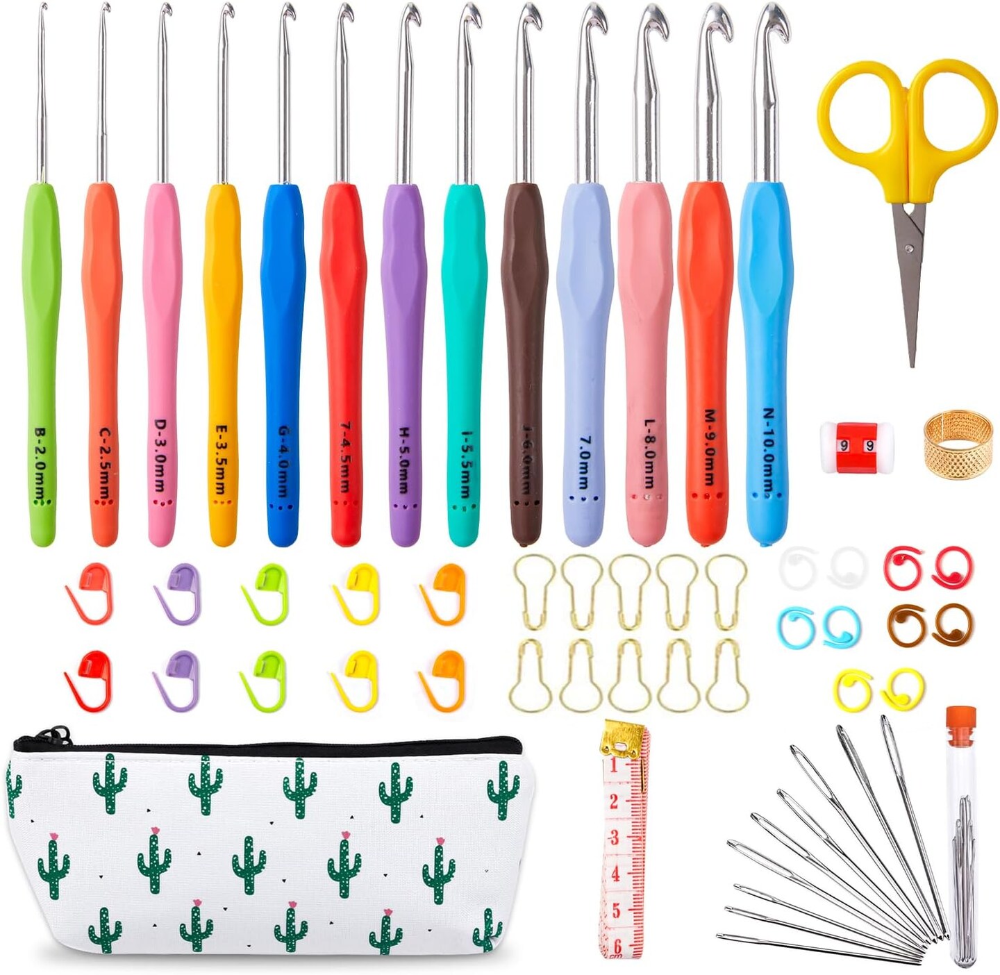 67 Pack Crochet Hooks Set, 13 PCS 2mm(B)-10mm(N) Ergonomic Soft Grip Crochet Handles Yarn Knitting Needles Kit