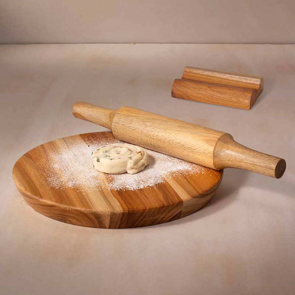 Teak Wood Chakla Belan With Stand - 2 Sets