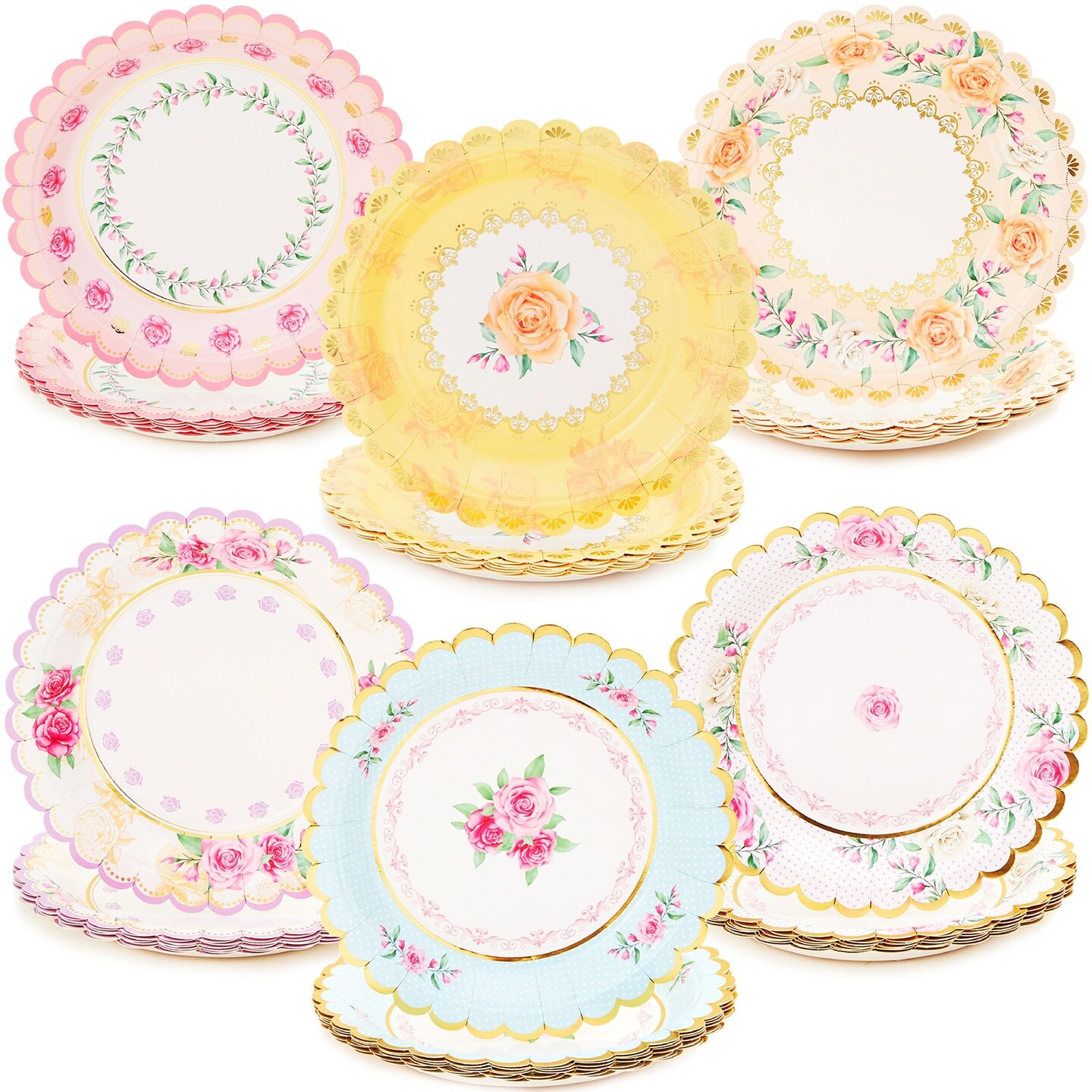 Sparkle and Bash 48-Pack Floral Paper Plates for Baby Shower (7 in)