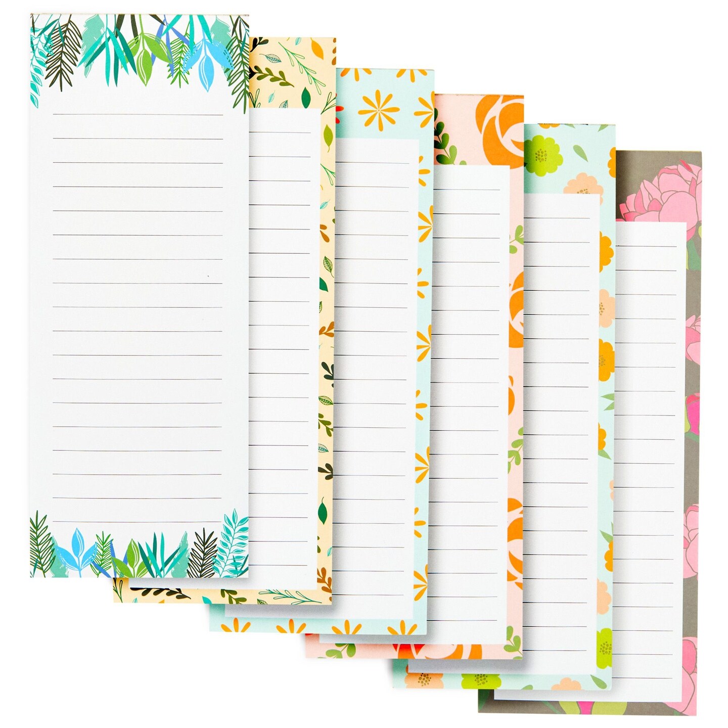 Juvale Magnetic Note Pads for Fridge - 6-Pack, 3.5 x 9 in, Floral Designs - Grocery List Notepad & To Do List Pad - Full Magnetic Backing