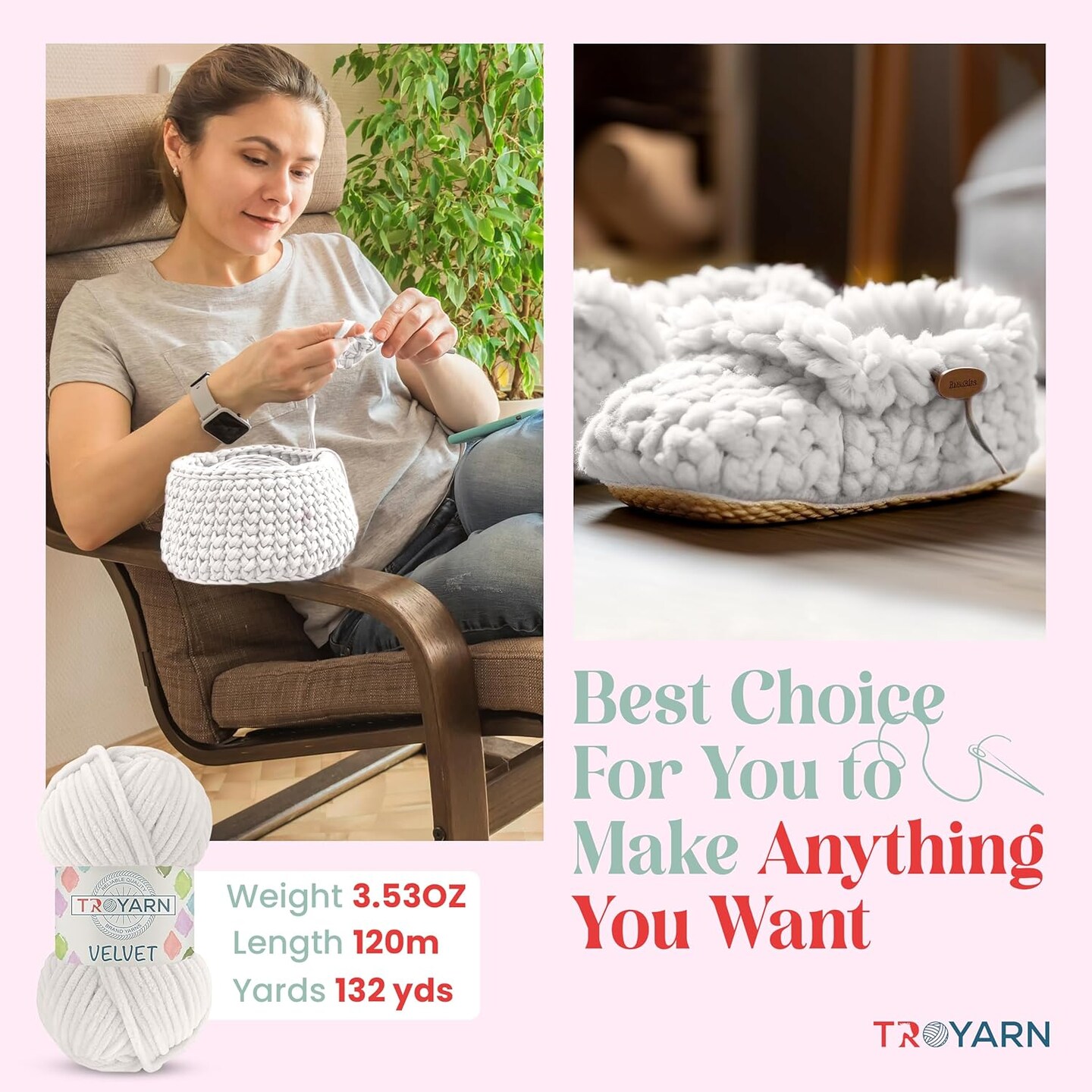 Chenille Velvet Yarn - 100g (132 Yards) Fluffy Plush Yarn for Crocheting Amigurumi &#x26; Baby Blankets, Size 6