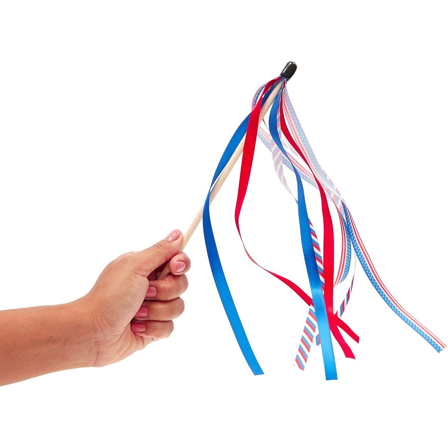 4th of July USA Flag Ribbon, Patriotic Handheld Flags for Holidays (12 Pack)