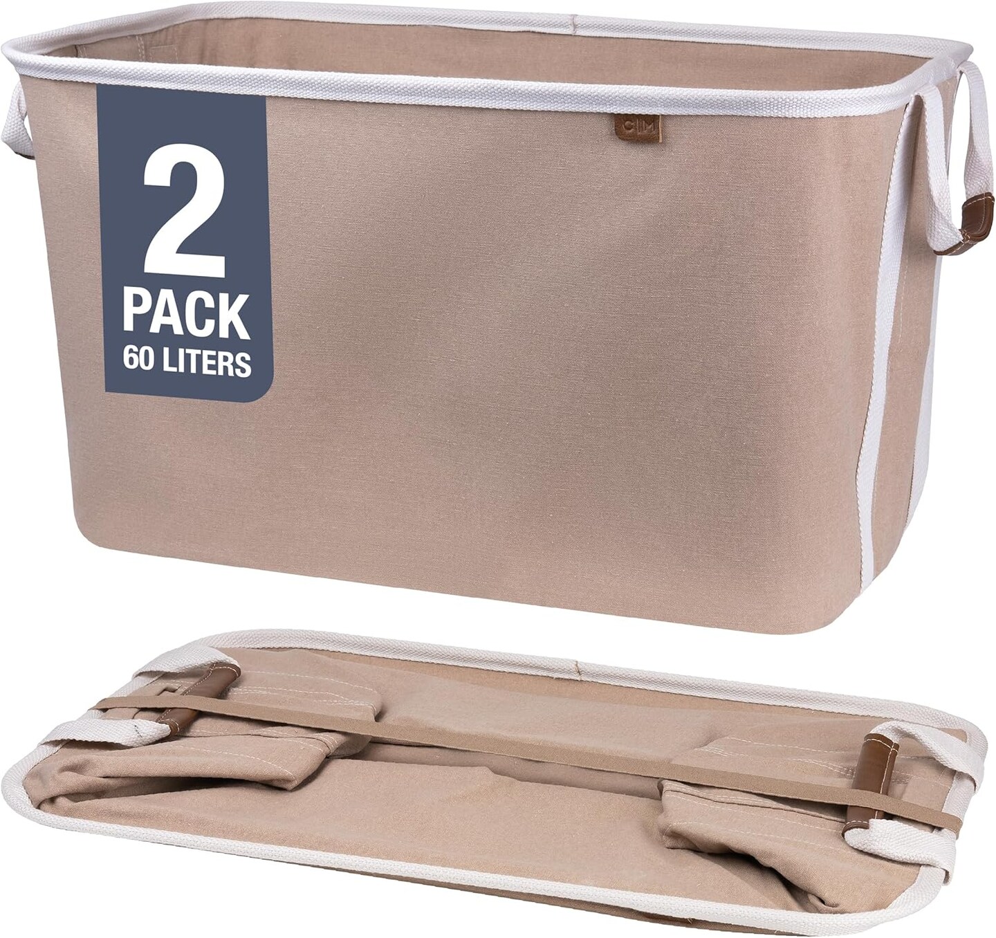 Collapsible Laundry Basket Hamper - LUXE Mocha 2-Pack 60L - Space Saving Storage Organizer with Handles Foldable Home Organization