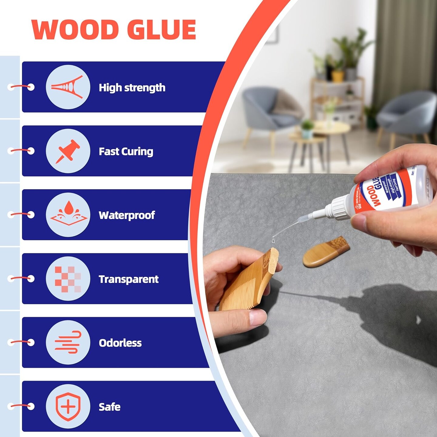 Wood Glue for Woodwork - High Strength Fast Drying Clear Glue, Low Odor - 25g - Suitable for Furniture, Garden, Crafts, DIY, Metal to Wood