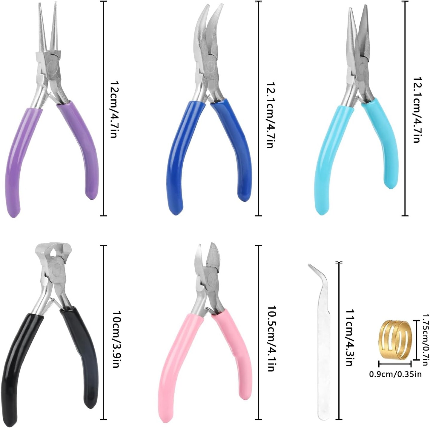 5 Pcs Jewelry Making Pliers Tools with Needle/Chain Nose Pliers, Round Nose, Bent Nose, End Nipper Pliers and Wire Cutter Jewelry