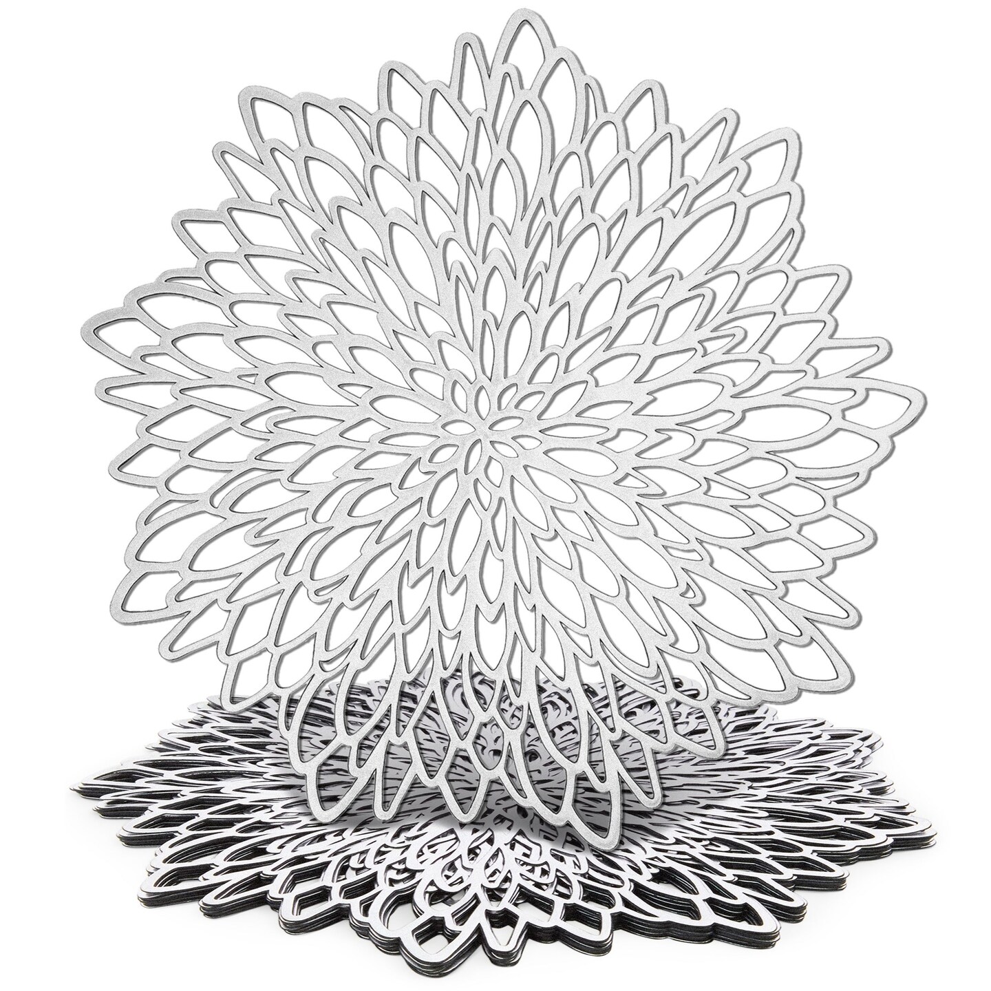 10 Pack Silver Metallic Vinyl Placemats for Christmas, Thanksgiving, Leaf Design (14.4 In)