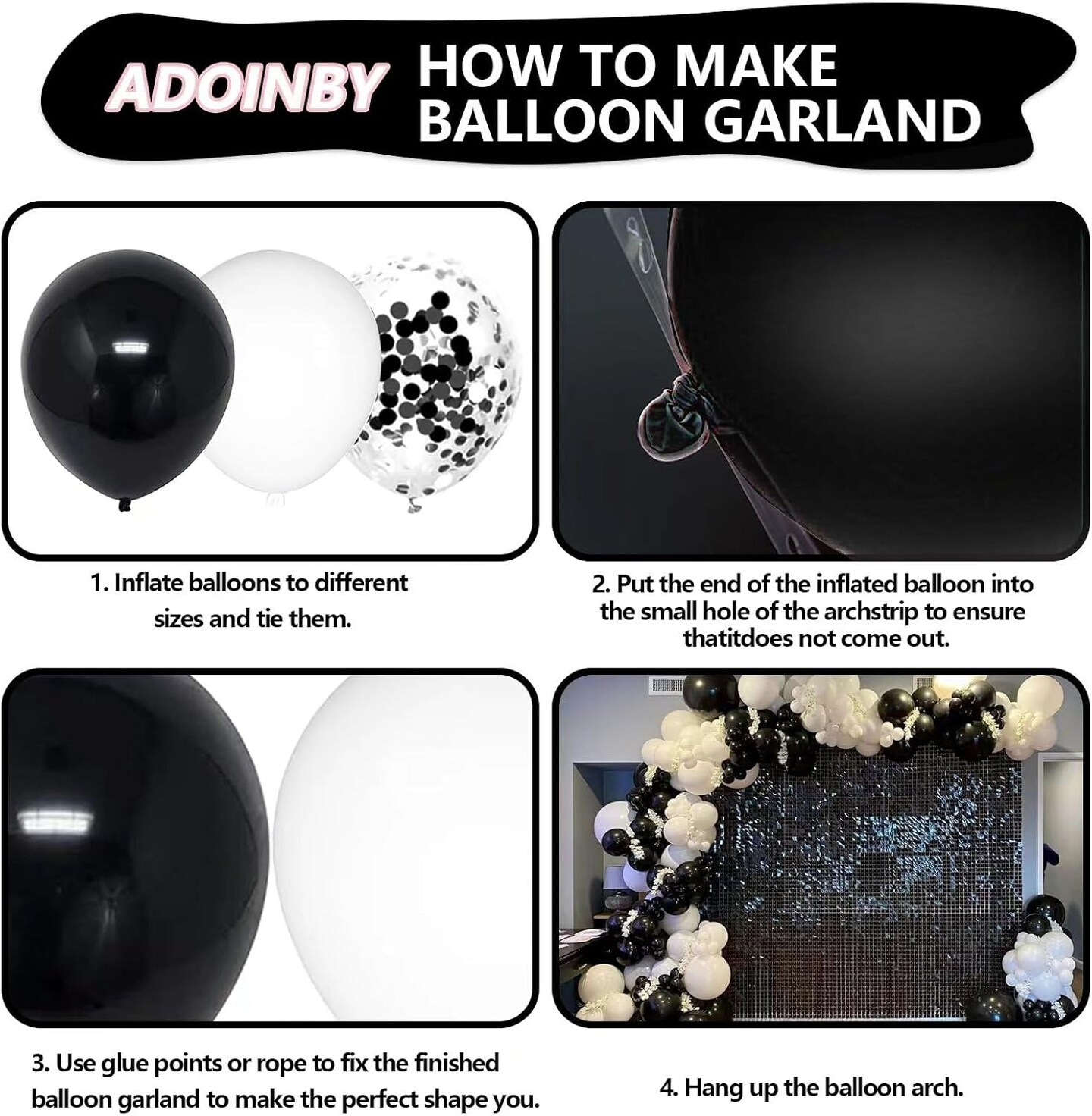 Black and White Balloon Arch Kit - Latex Balloons