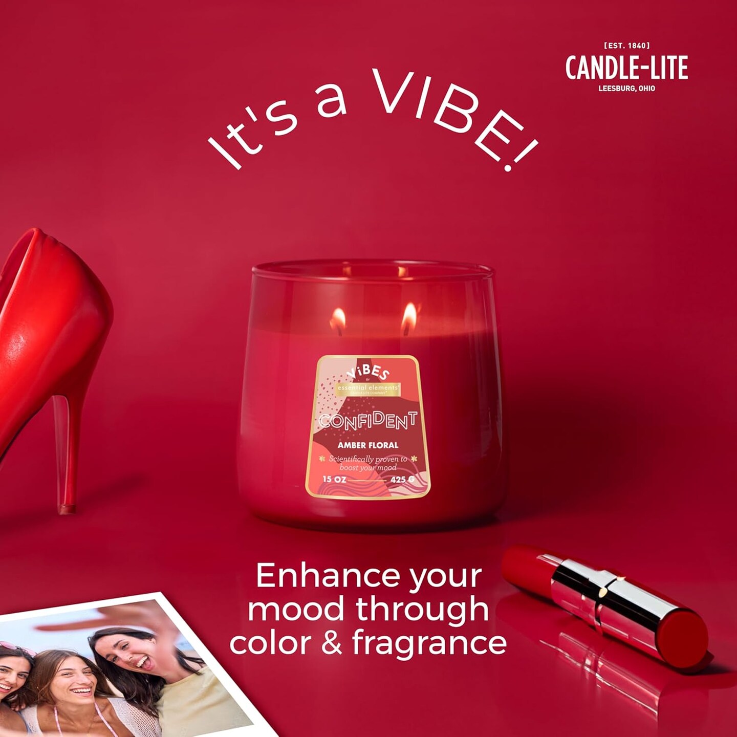 Candle-Lite Vibes Amber Floral Scented Candles, Perfect Relaxation Valentines Day Gifts for Her, Aromatherapy Mood-Enhancing, 15 oz 2-Wick Jar, 86 Hours Burn Time