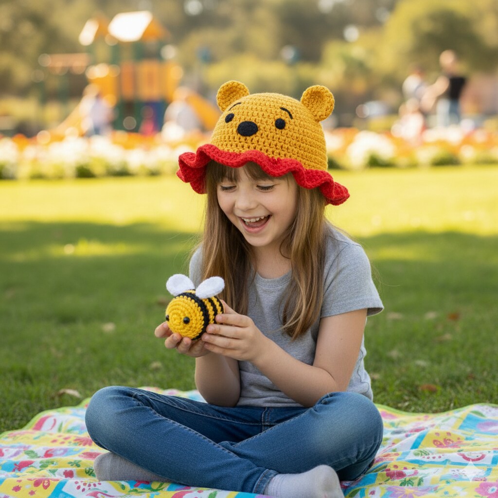 Handmade Crochet Character Bucket Hat Winnie the Pooh 3-10 yrs old NEW  MakerPlace by Michaels