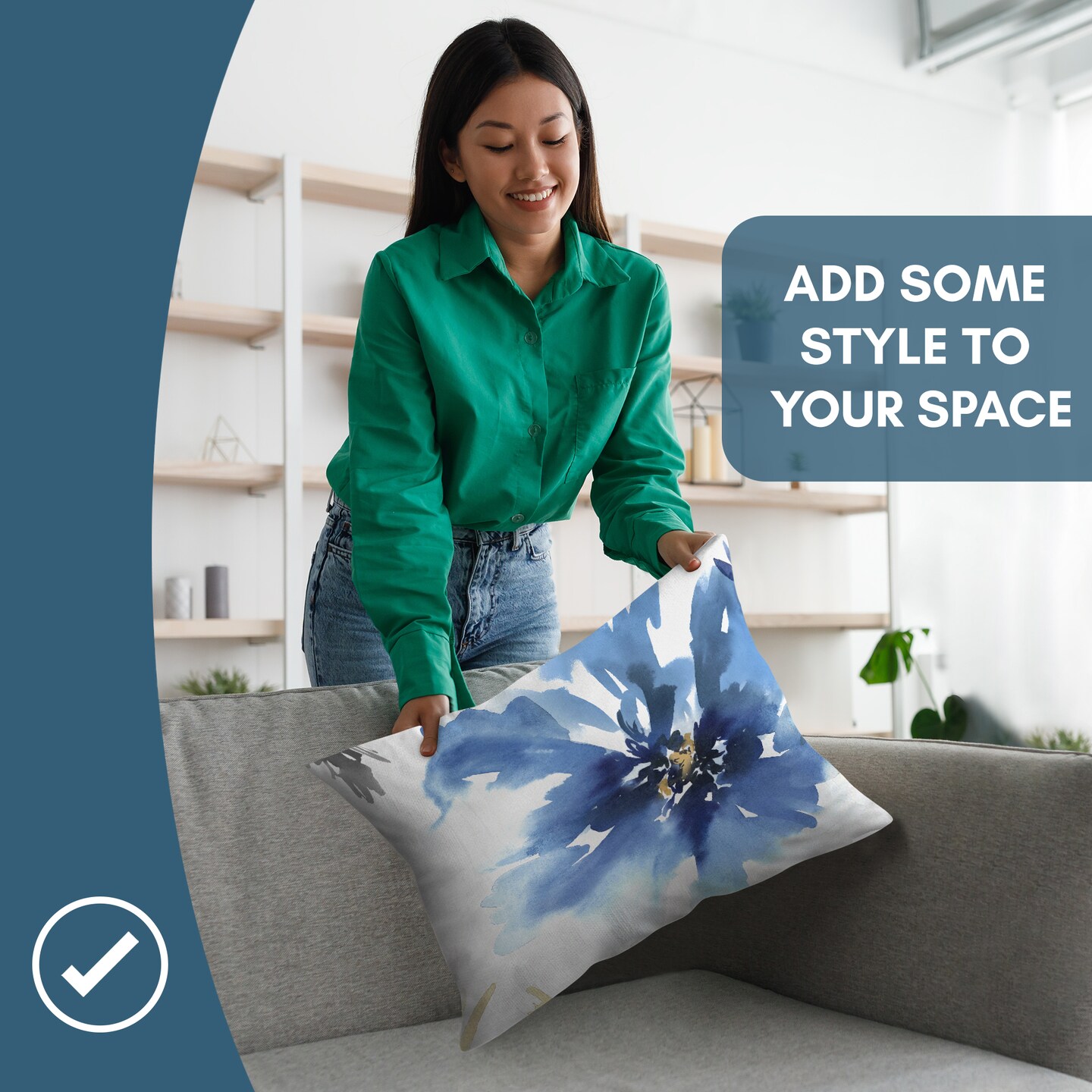 Americanflat Floral Rectangular Throw Pillow with Premium Polyester - White and Indigo