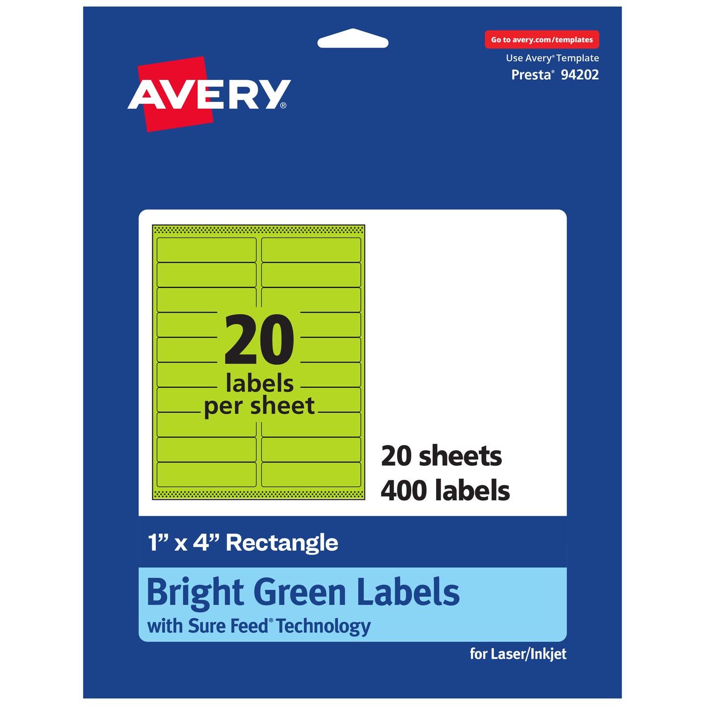 Avery Bright Green Paper Labels, 1&#x22; x 4&#x22; Rectangle