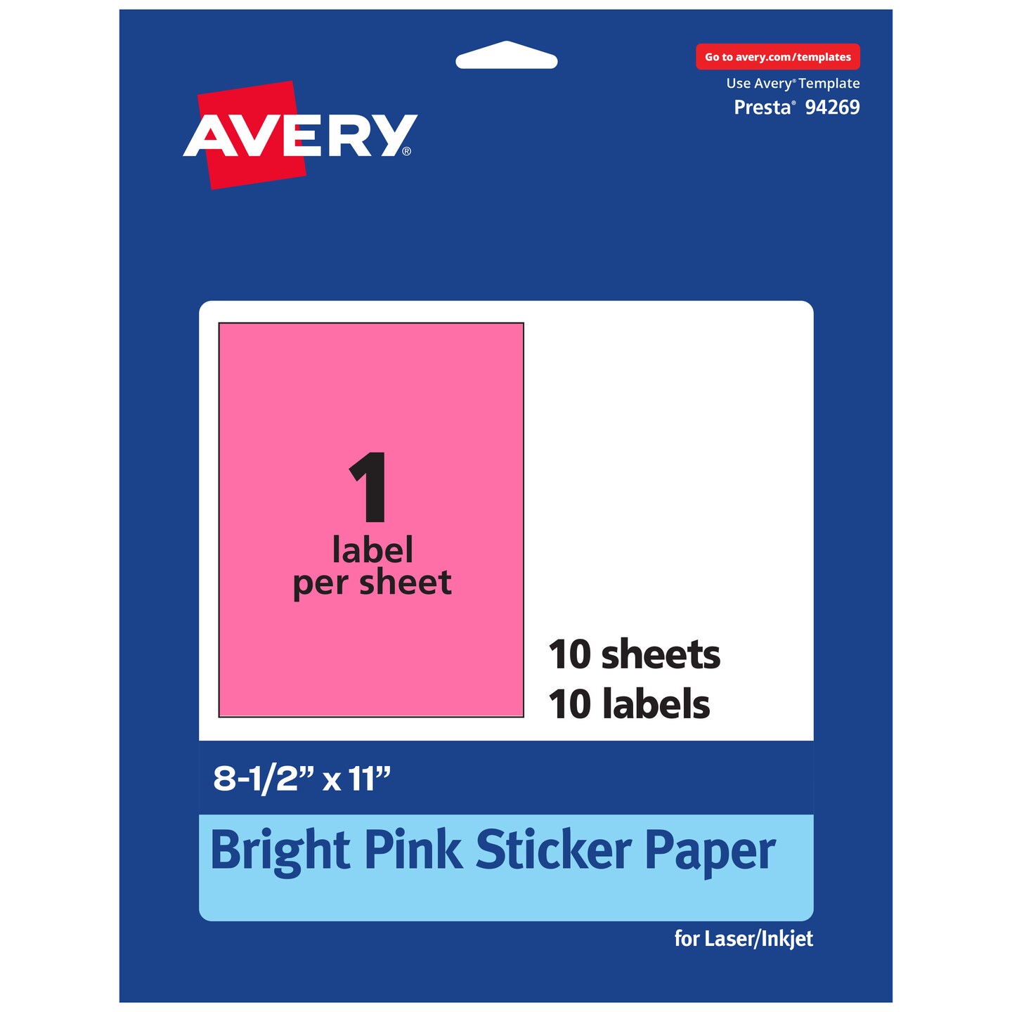 Avery Bright Pink Sticker Paper, 8.5&#x22; x 11&#x22; Rectangle