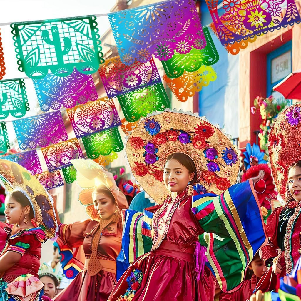 33 Feet Mexican Fiesta Banners -Large Plastic Papel Picado Banner Fiesta Party Decorations