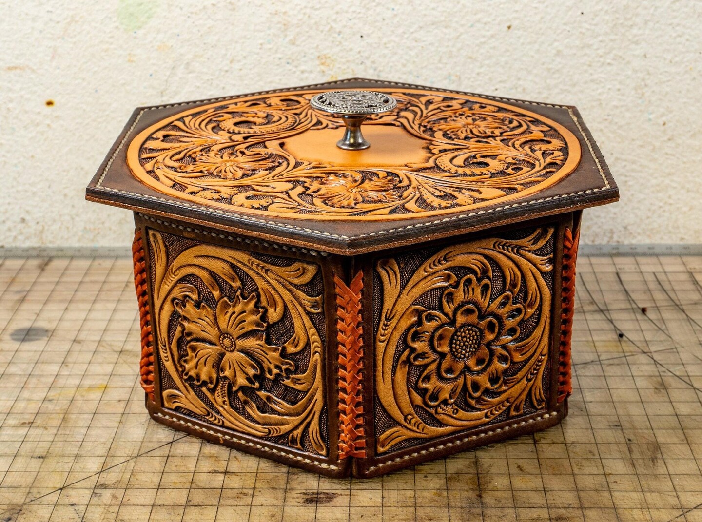 Leather box, Jewelry box, Sheridan Floral Trinket case, Flowers