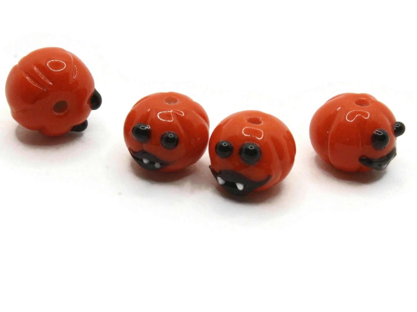 4 19mm Orange and Black Jack-O-Lantern Pumpkin Lampwork Glass Halloween Beads