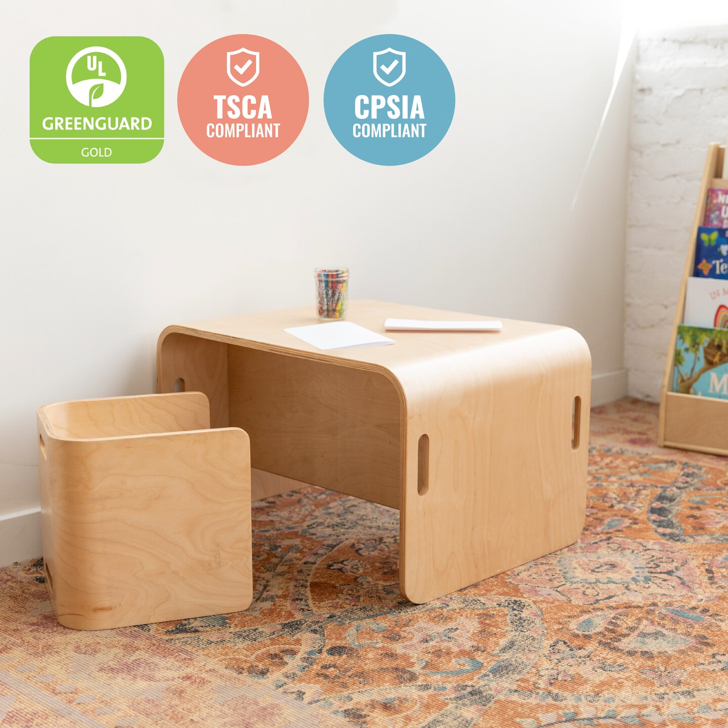 Bentwood Multipurpose Kids Wooden Table and Chair Set, 3-Piece