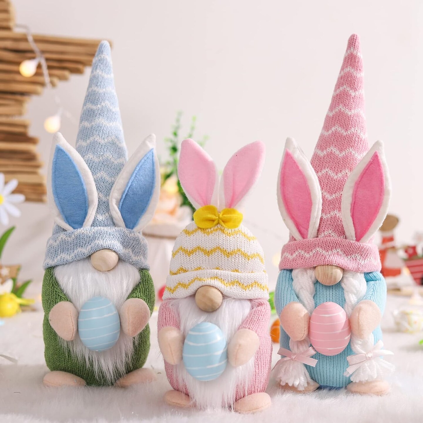 Easter Gnomes Plush Decoration, 3 PCS Spring Bunny Dolls with Egg Handmade